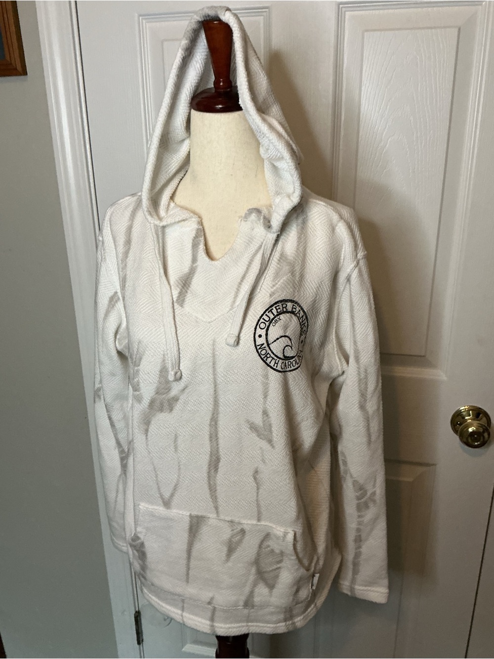 Ivory Hooded Pullover Sweatshirt with Embroidered Chest Logo